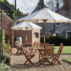 Teak Table & Chair Set with Cream Umbrella