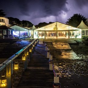 Clearspan marquee at night - DP Marquees