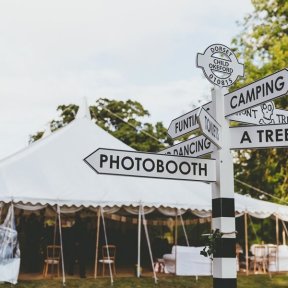 Traditional Marquee with Signposts - DP Marquees Ltd 