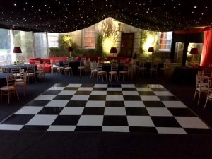 Black & white dance floor in clearspan marquee - dp marquees ltd