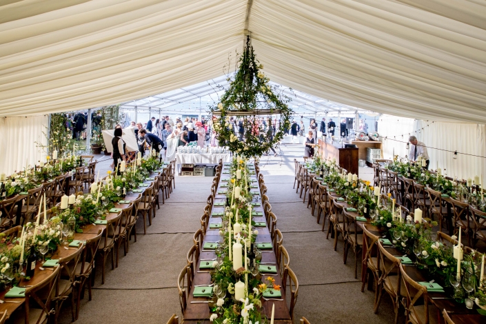 Rustic Tables & Cross Back Chairs in Clearspan - DP Marquees Ltd (2)